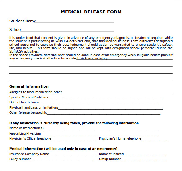 11 Medical Release Forms Sample Templates