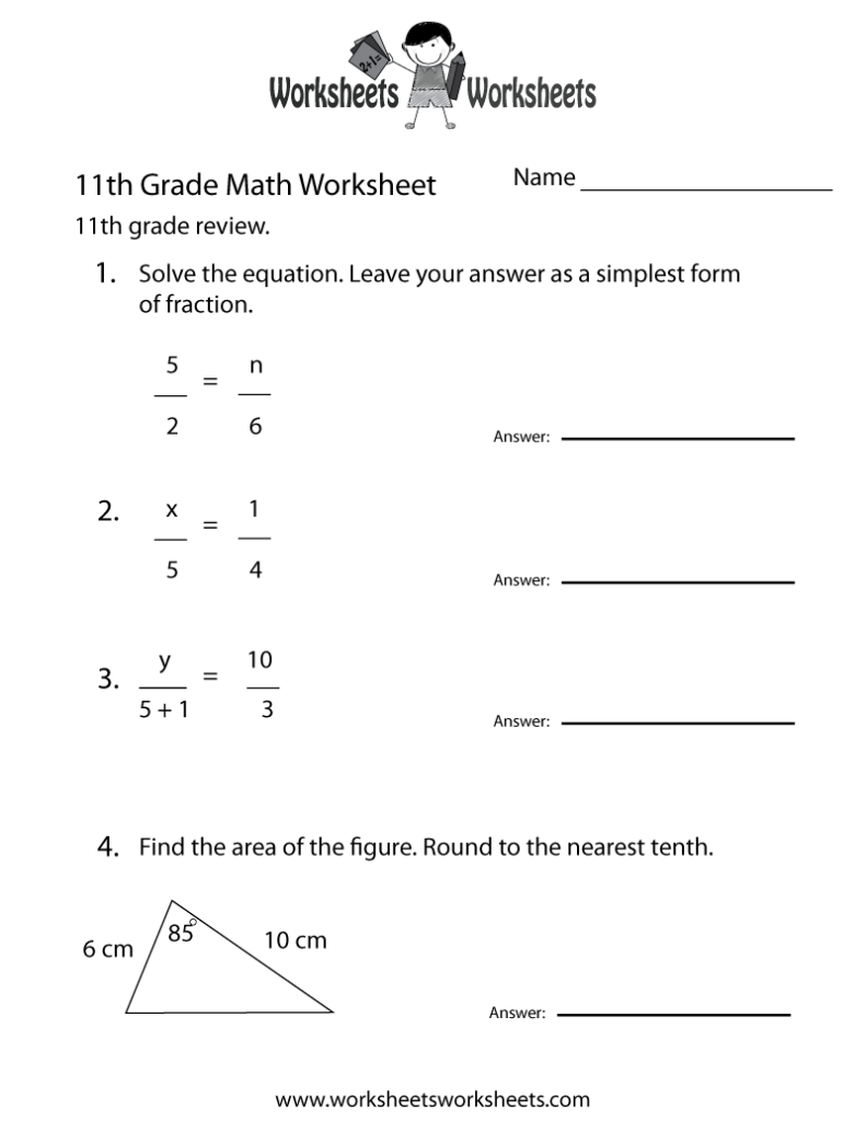 11th Grade Math Review Worksheet Free Printable 