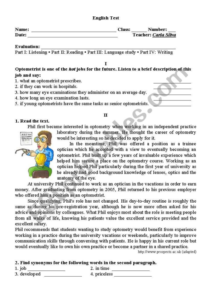 11th Grade Test ESL Worksheet By Carlaaguiarsilva