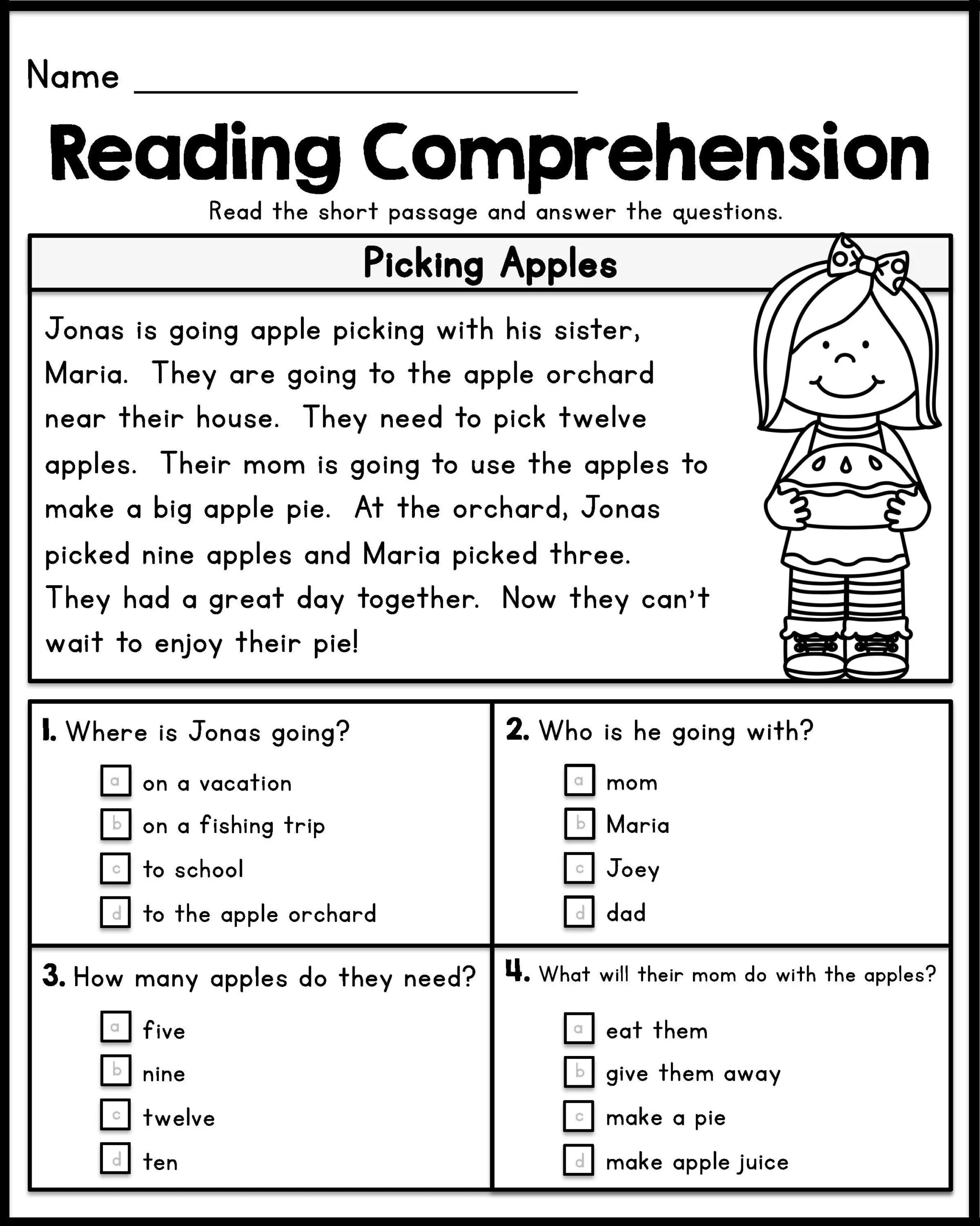 1St Grade Reading Comprehension Worksheets Pdf For 