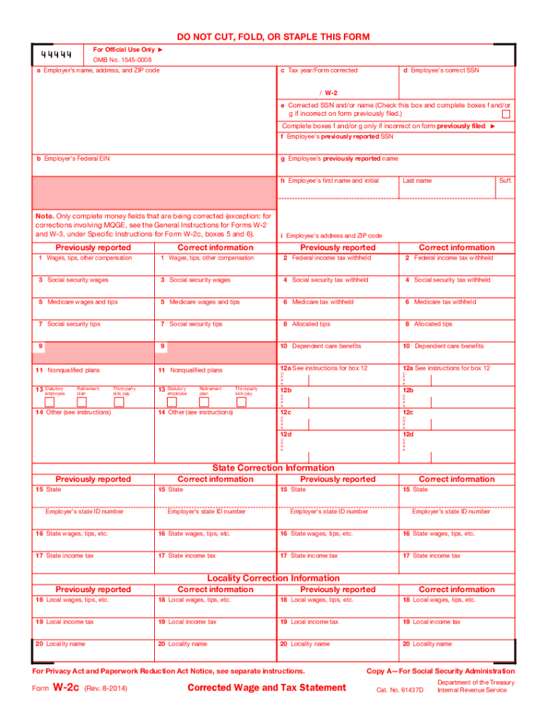 2014 2021 Form IRS W 2C Fill Online Printable Fillable 