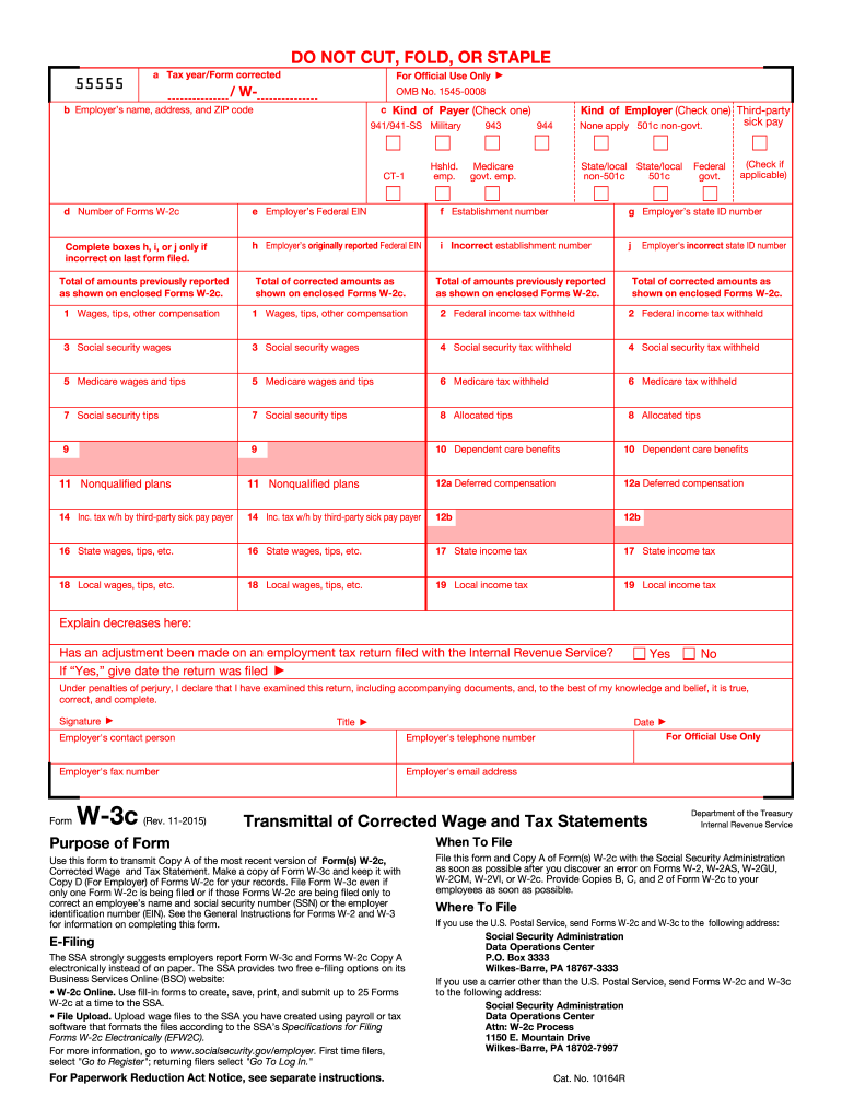 2015 2021 Form IRS W 3C Fill Online Printable Fillable 