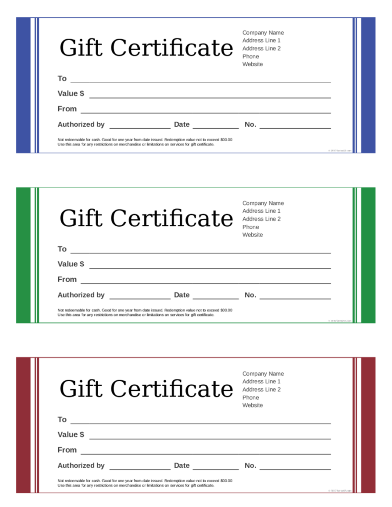 2020 Gift Certificate Form Fillable Printable PDF 