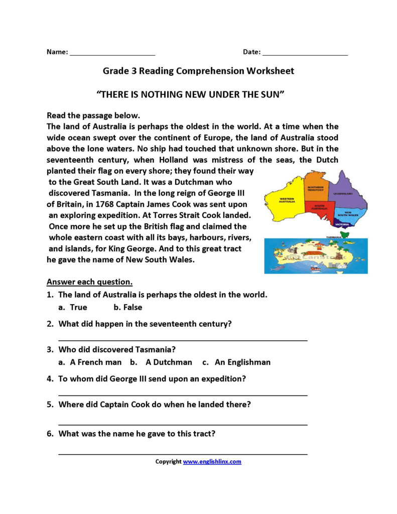 3Rd Grade Reading Comprehension Worksheets Multiple Choice 
