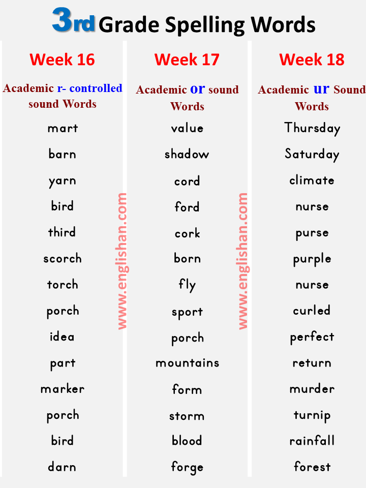 3rd Grade Spelling Words List PDF