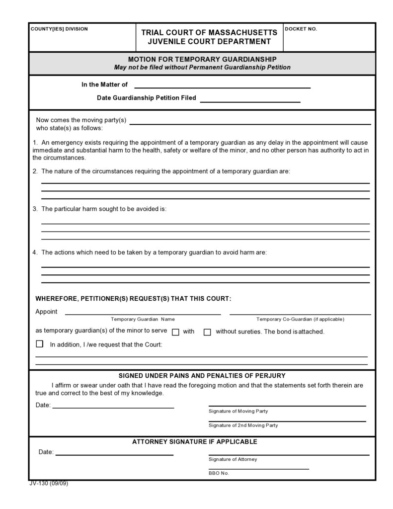 40 Printable Temporary Guardianship Forms All States 