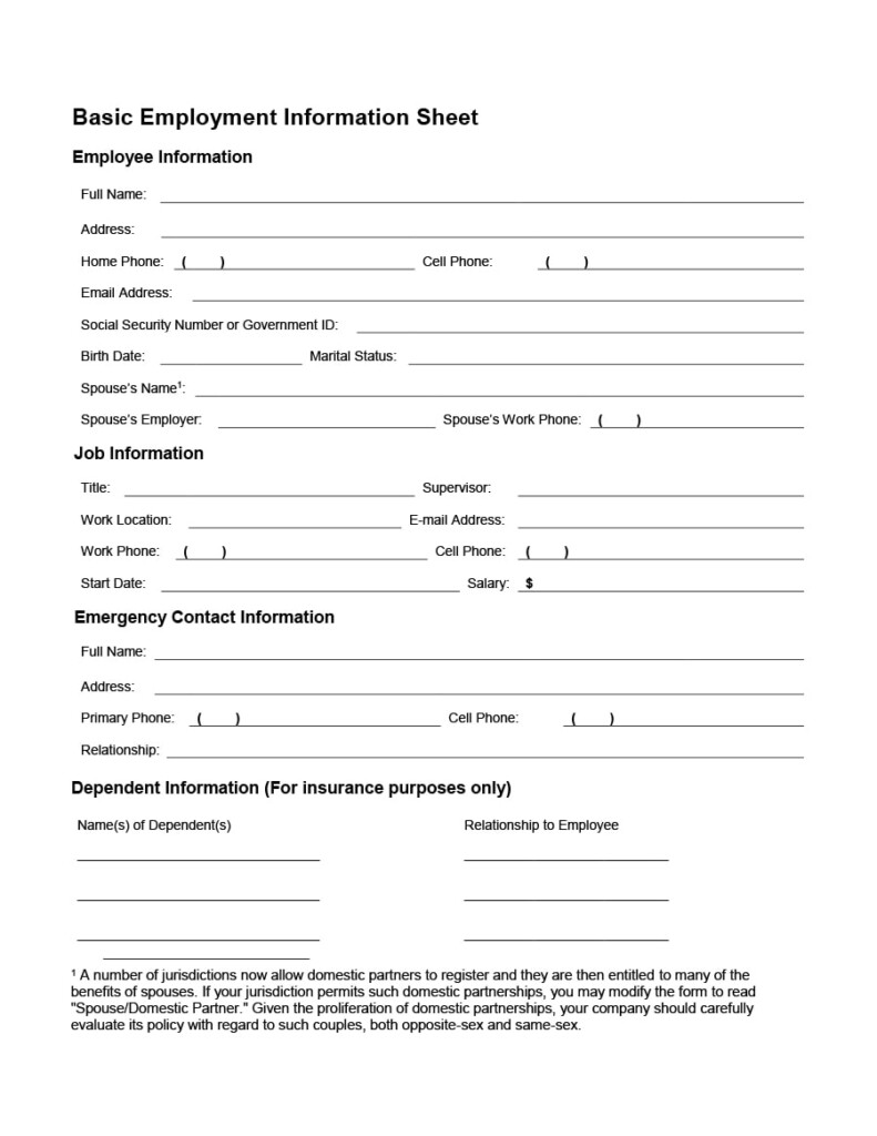 47 Printable Employee Information Forms Personnel 