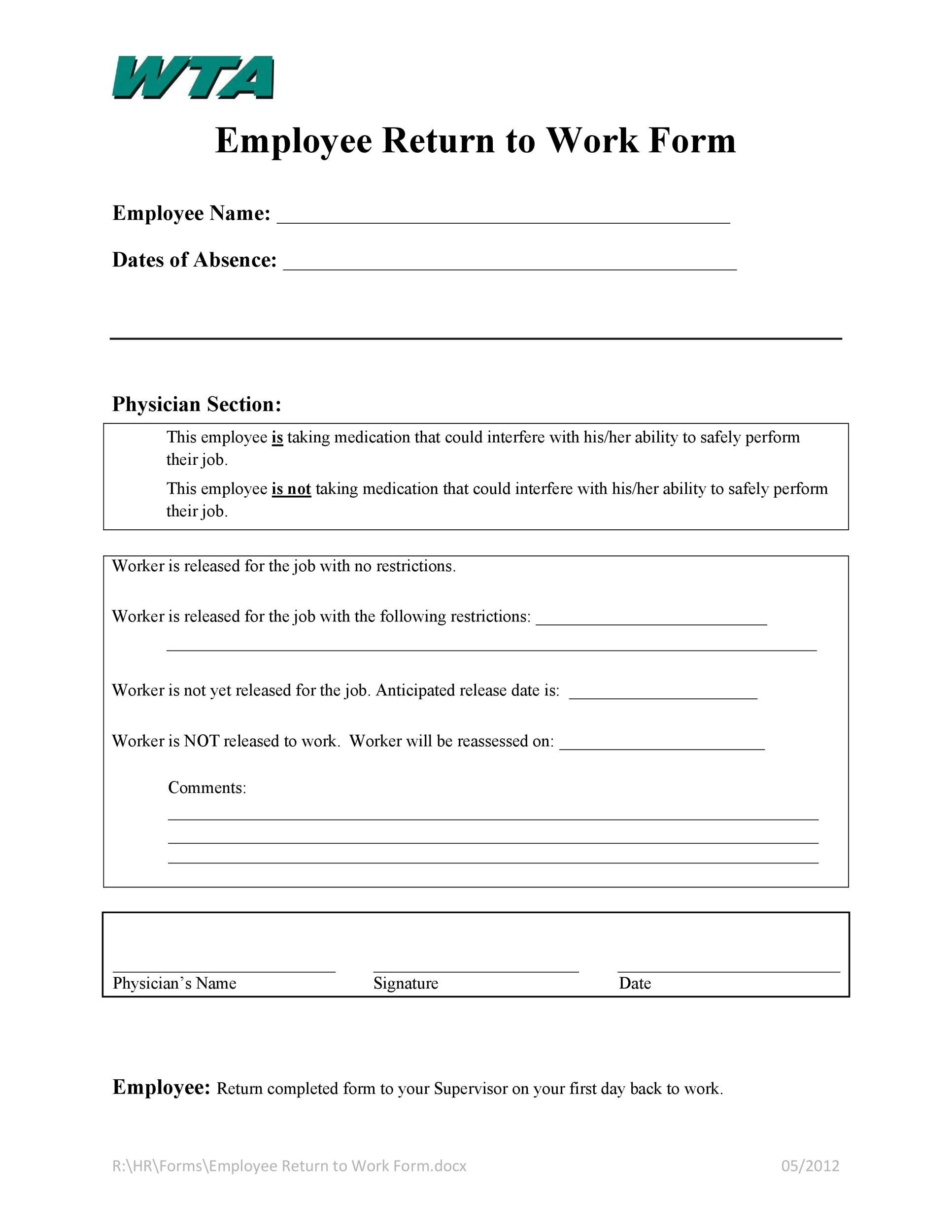 49 Best Return To Work Work Release Forms TemplateLab 49 Best Return To Work Work Release Forms TemplateLab