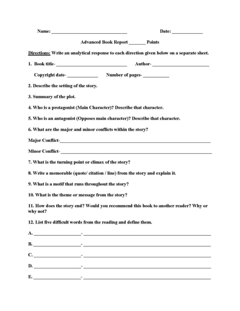 4Th Grade Book Report Template SampleTemplatess 