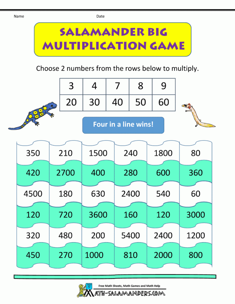 4th Grade Math Games Booklet