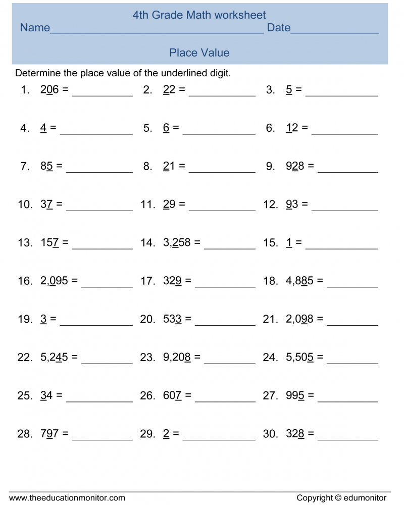 5Th Grade Math Worksheets Place Value Printable 