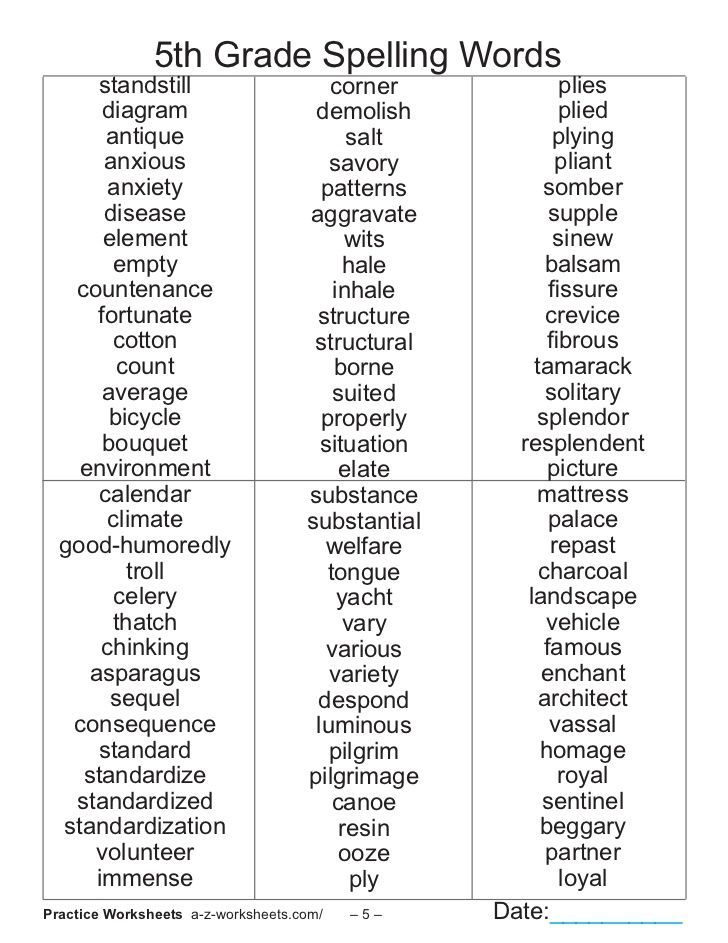 5th Grade Spelling Words Spelling Words For 5th Graders 