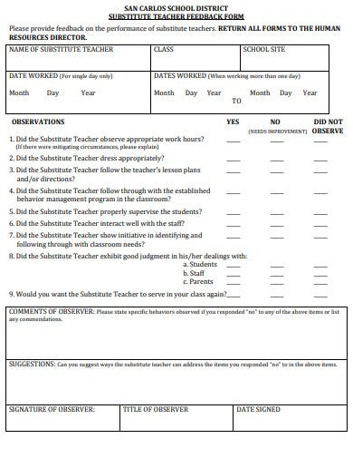 6 Substitute Teacher Feedback Form Templates In PDF 