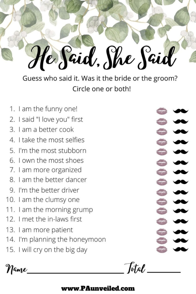 77 He Said She Said Bridal Shower Game Sample Questions 