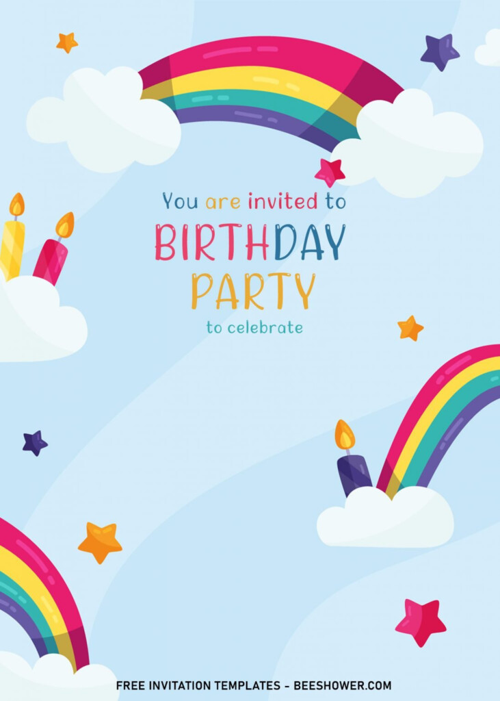 8 Best Rainbow Party Birthday Invitation Templates For 