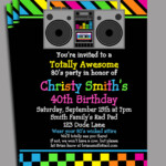80s Party Invitation Printable Or Printed With FREE SHIPPING