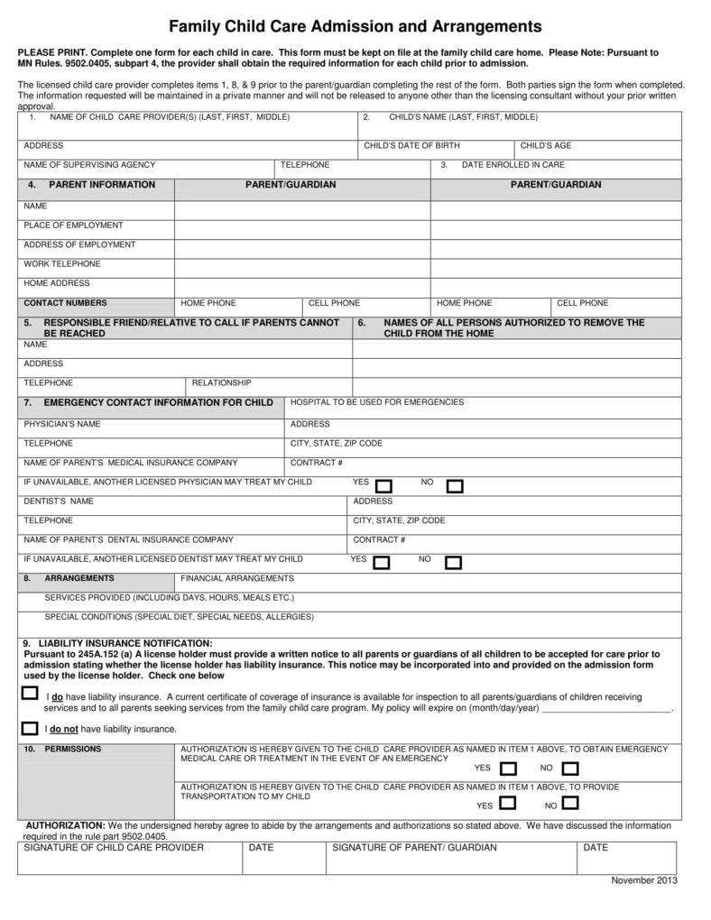 9 Daycare Application Form Templates Free PDF DOC 