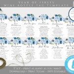 A Year Of Firsts Wine Bottle Tag Template Blue Floral