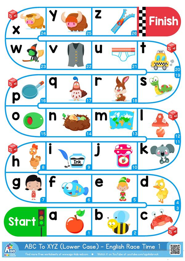 A Z Lower Case Alphabet ESL Board Game Worksheet Free 