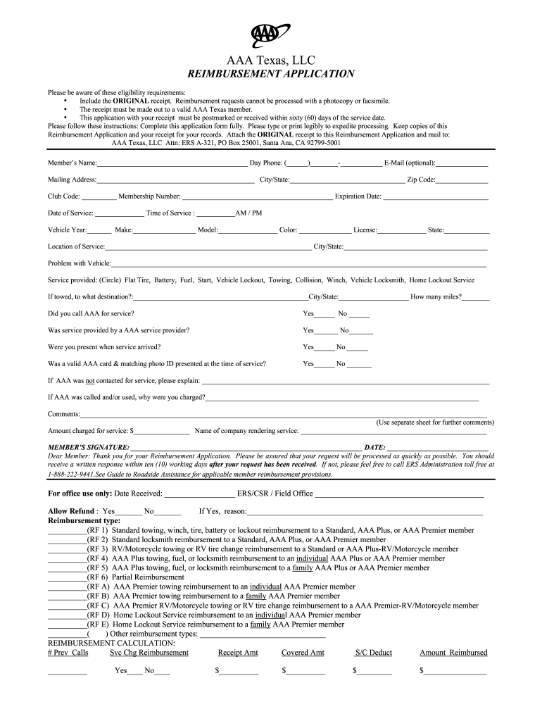 Aaa Towing Reimbursement Form Northeast Fill Out And 