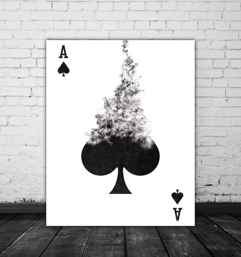 Ace Of Spades Playing Card Art Printable Decor Black White 