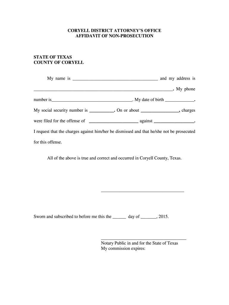 Affidavit Of Non Prosecution Domestic Violence Form Texas 