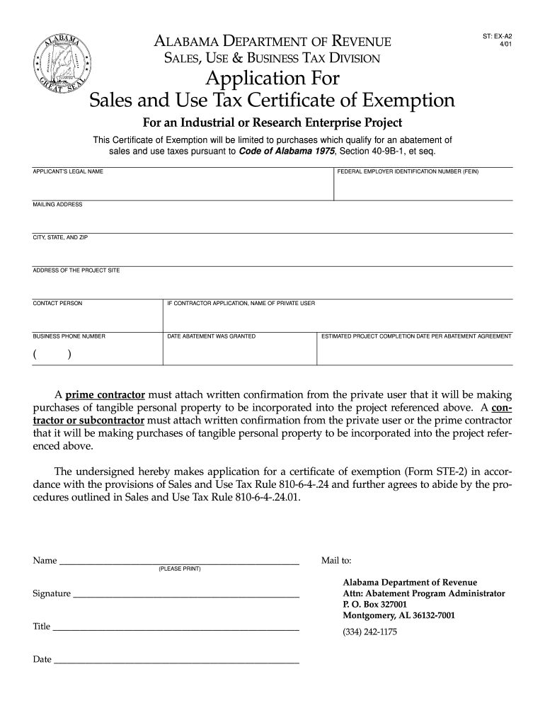 Alabama State Sales And Use Tax Certificate Of Exemption 