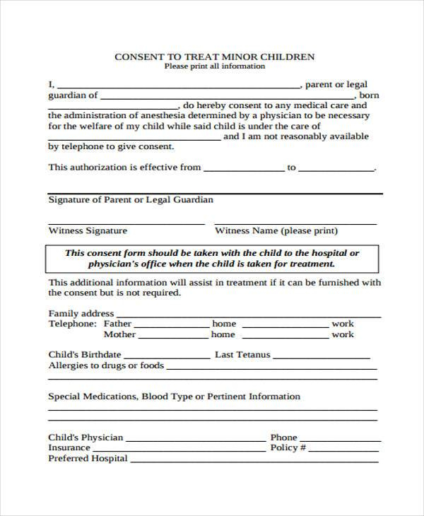 Albamv Printable Medical Consent Form For Minor While