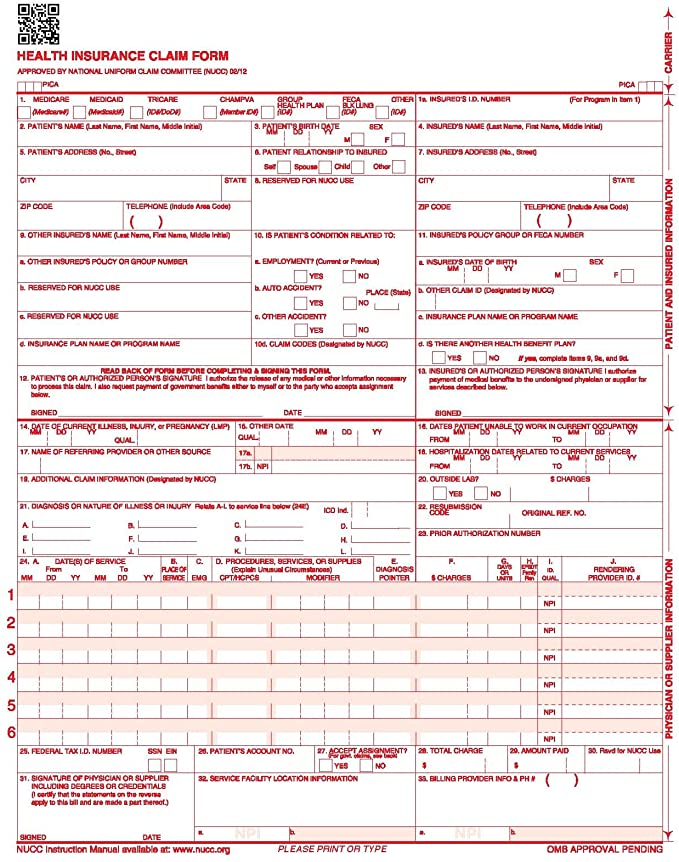 Amazon New CMS 1500 02 12 Claim Form 50 Forms 