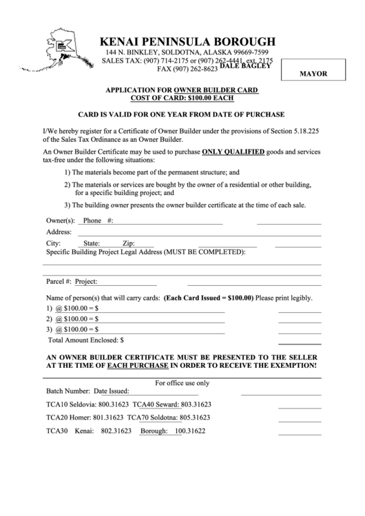 Application For Owner Builder Card Form Printable Pdf Download