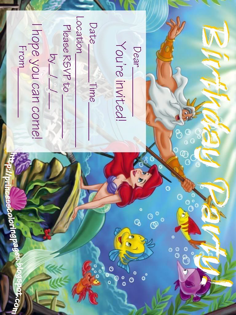ARIEL THE LITTLE MERMAID FREE PRINTABLE PARTY INVITATIONS