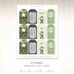 Army Theme Party Gift Tags Printable Camo Green Decoration