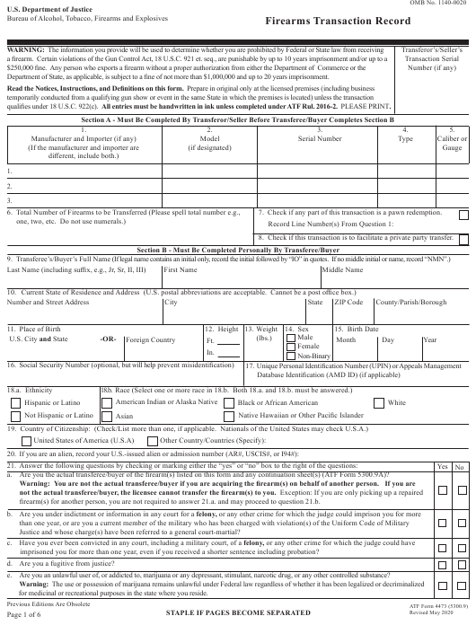 ATF Form 4473 Download Fillable PDF Or Fill Online 