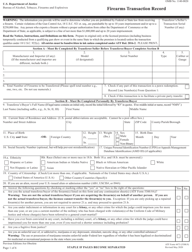 ATF Form 4473 Download Fillable PDF Or Fill Online 