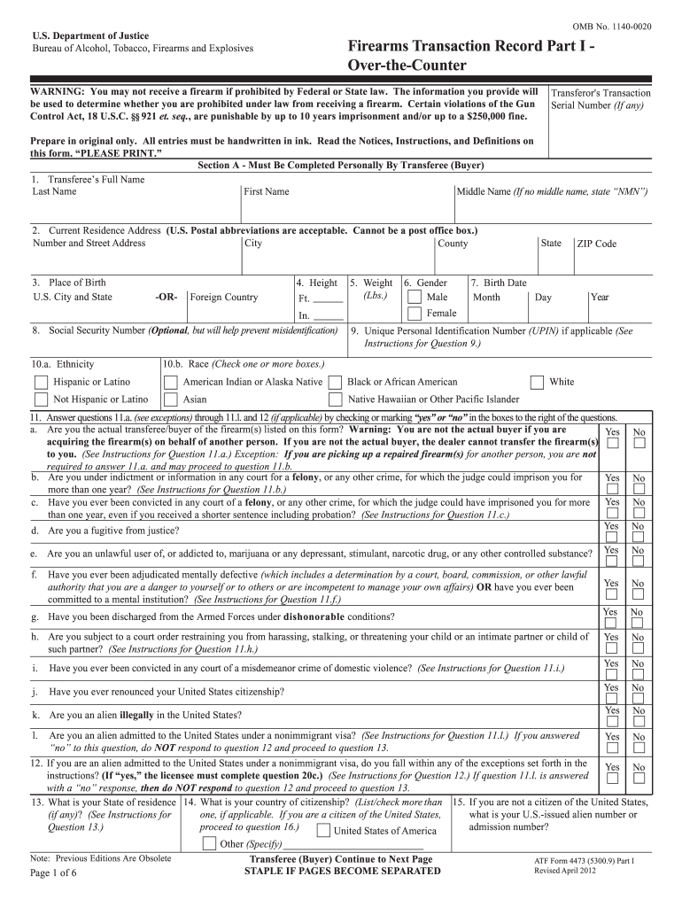 Atf Form 4473 Fill Online Printable Fillable Blank 