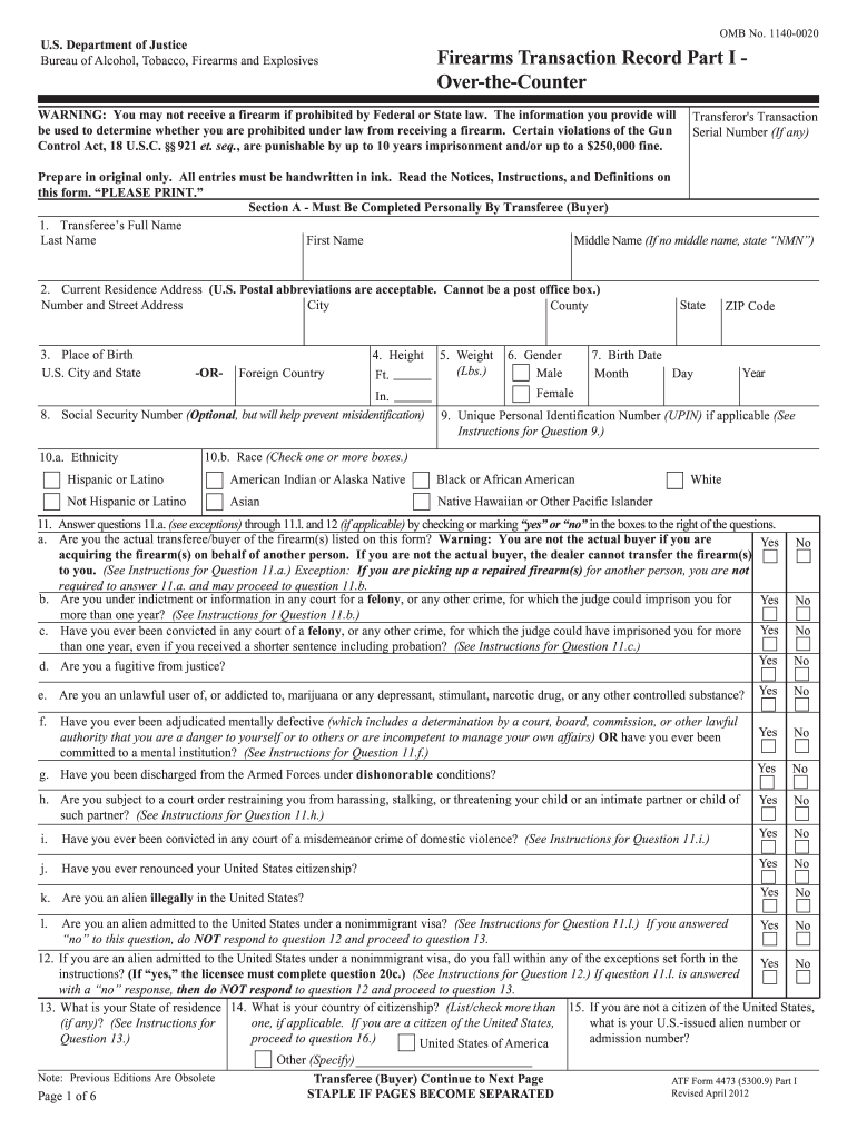 Atf Form 4473 Fill Online Printable Fillable Blank