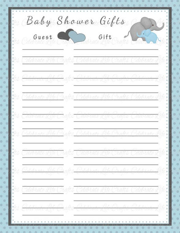 Baby Shower Gift List Template 8 Free Word Excel PDF 