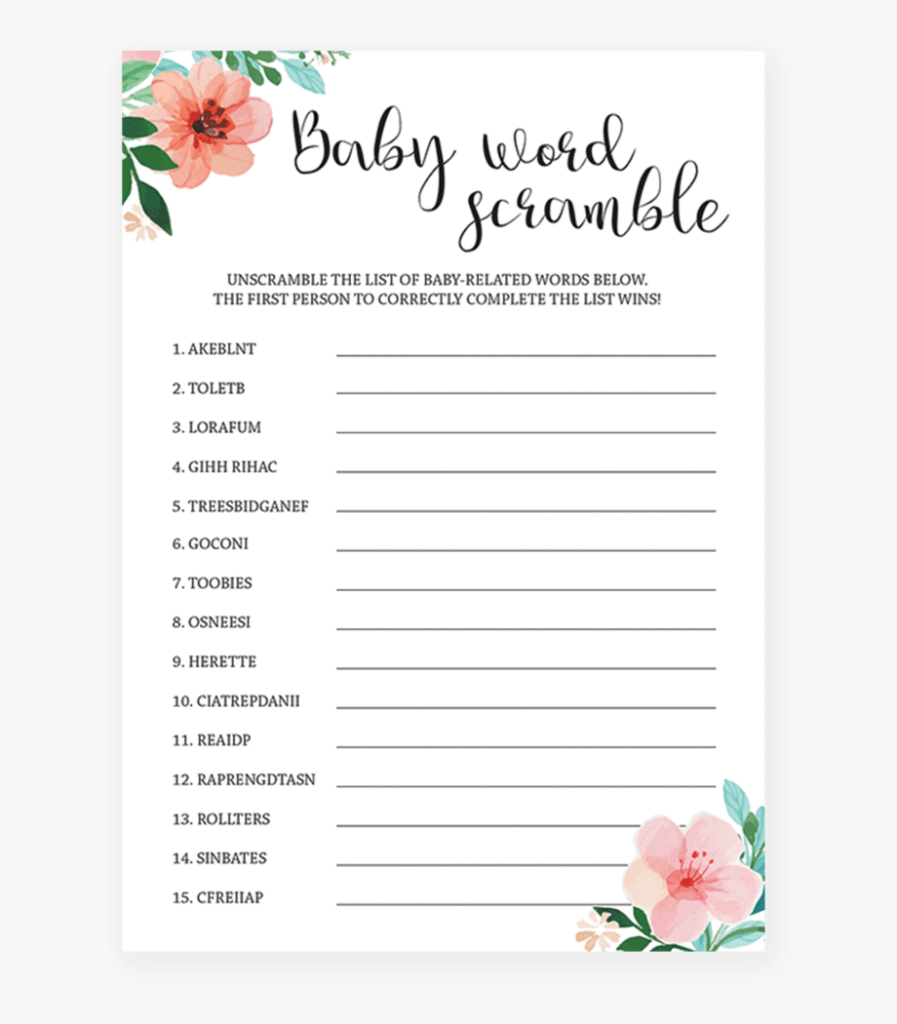 Baby Shower Words Baby Shower Game Printables Floral 