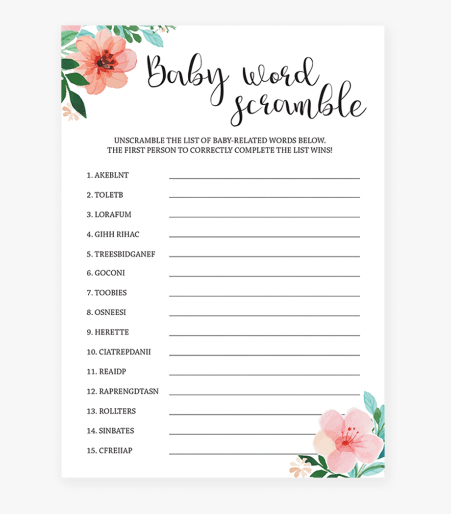Baby Shower Words Baby Shower Game Printables Floral