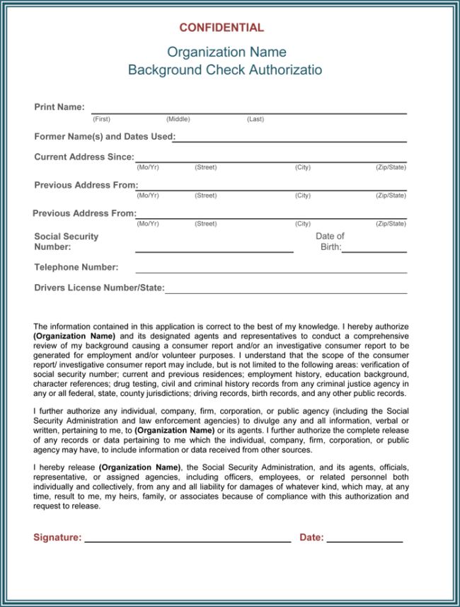 Background Check Authorization Form 5 Printable Samples 