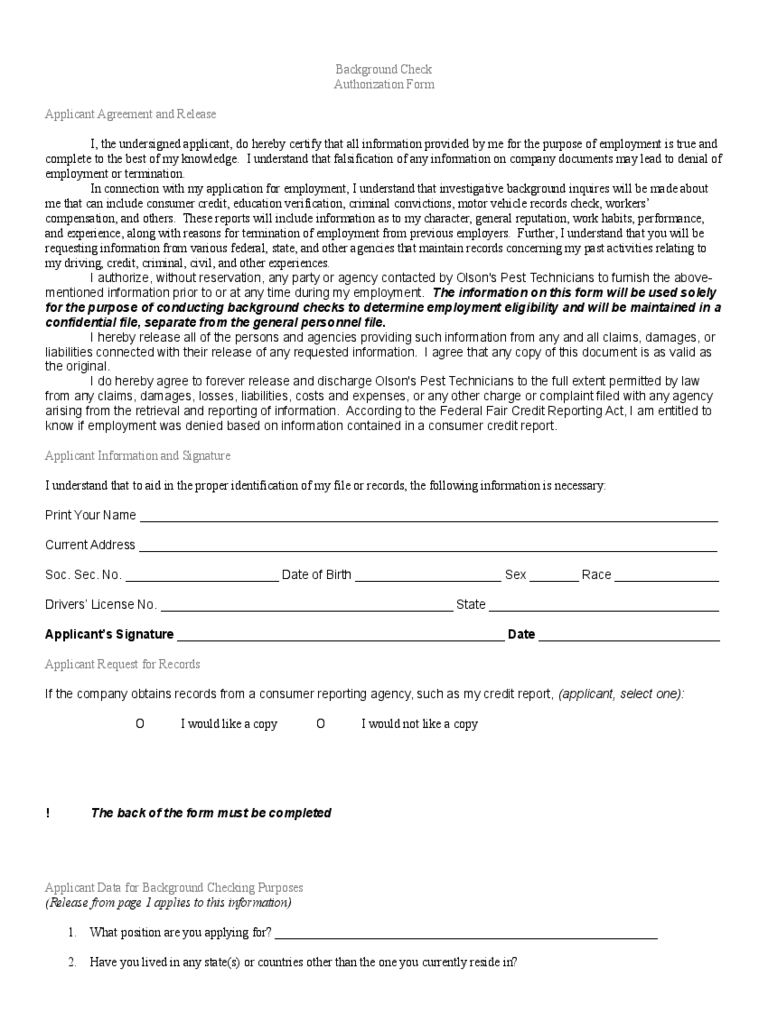 Background Check Form 3 Free Templates In PDF Word 