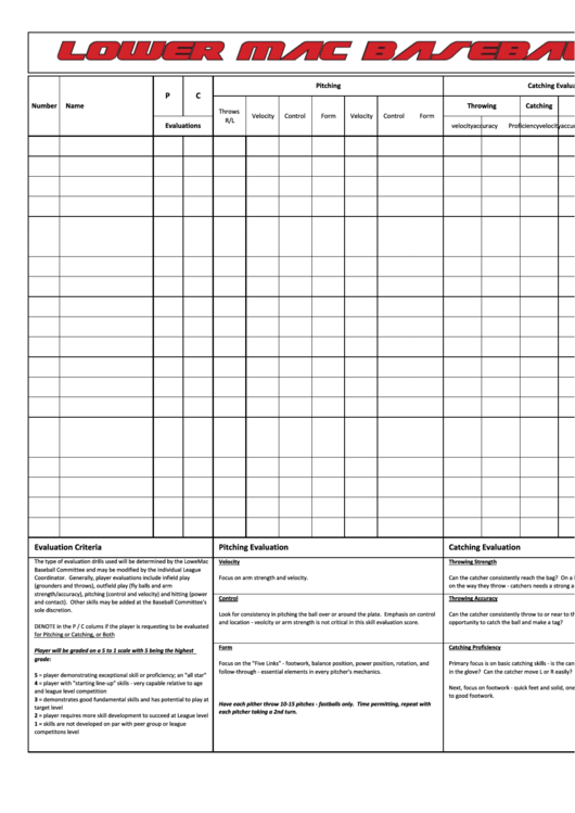 Baseball Evaluation Form Printable Pdf Download