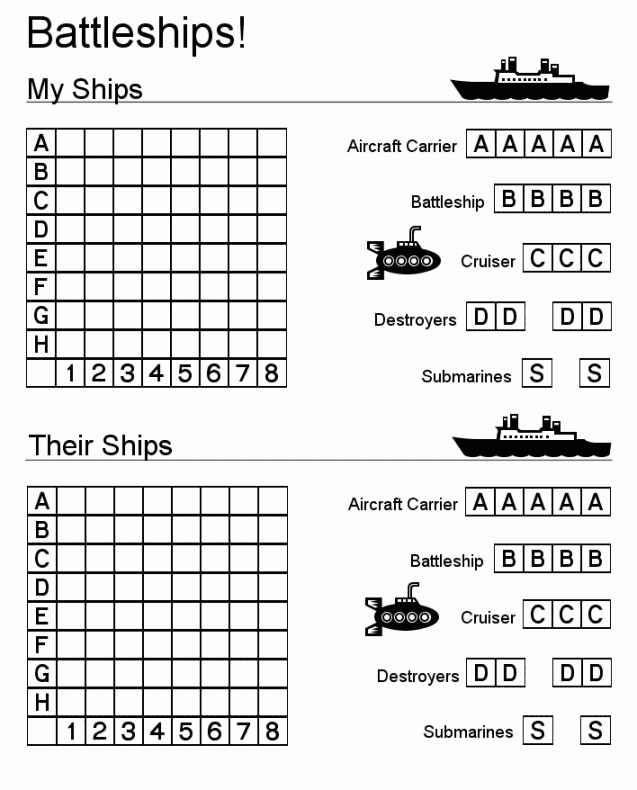 Battleship Game Board Printable