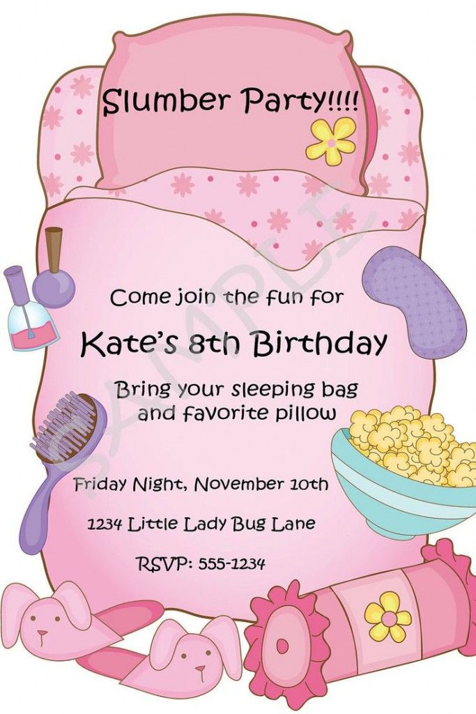 Bed Free Printable Slumber Party Birthday Invitations 