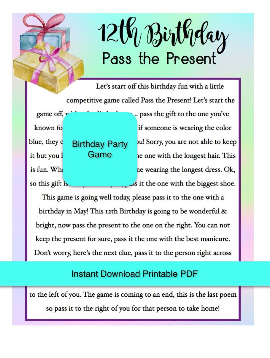 Birthday Party Game Pass The Present Printable Download