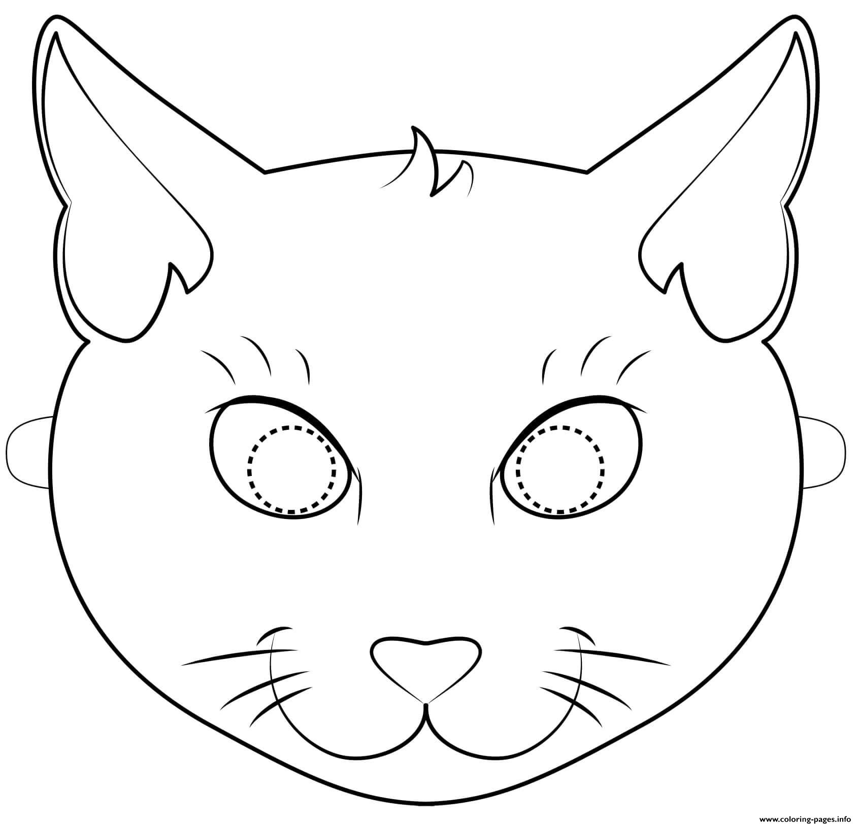 Black Cat Mask Outline Halloween Coloring Pages Printable