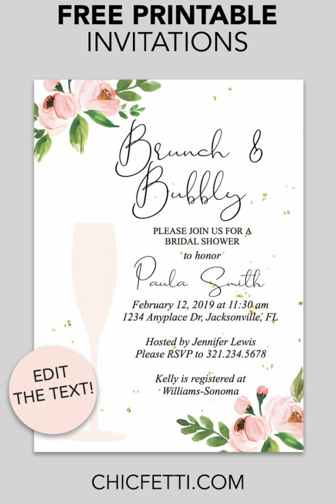 Bridal Shower Printable Invitation Floral Bubbly 
