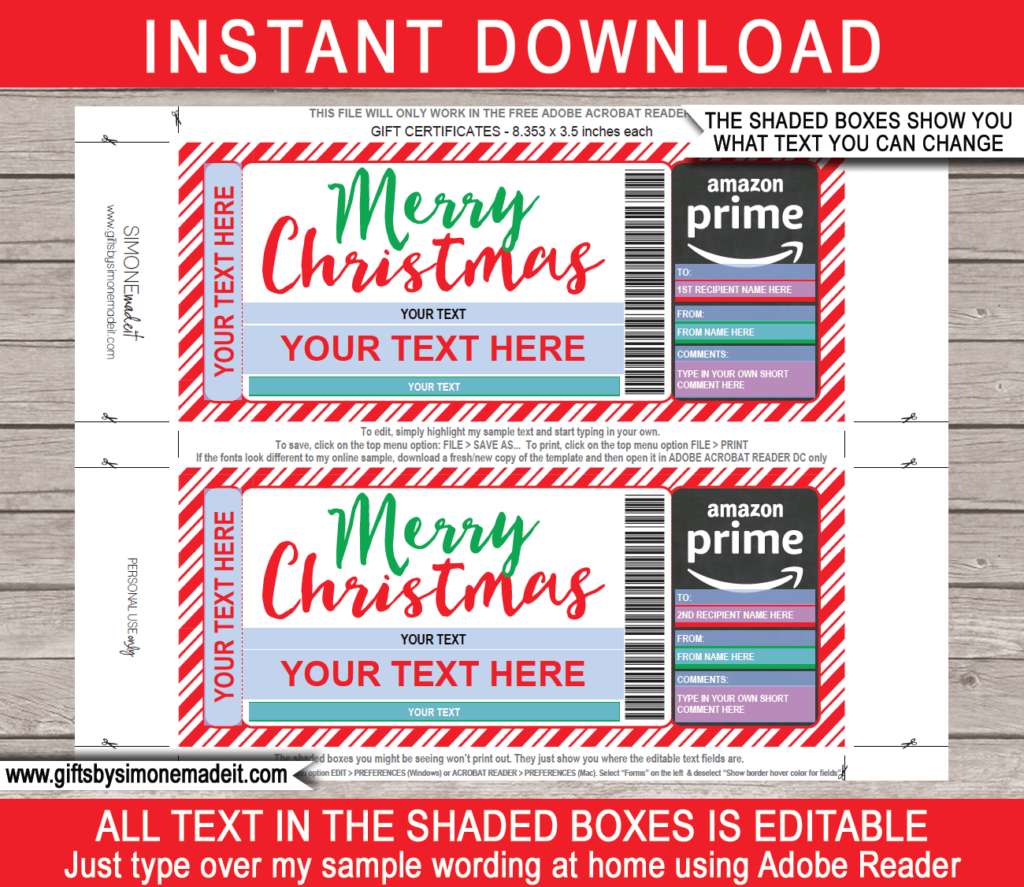 Christmas Amazon Prime Gift Certificate Template 