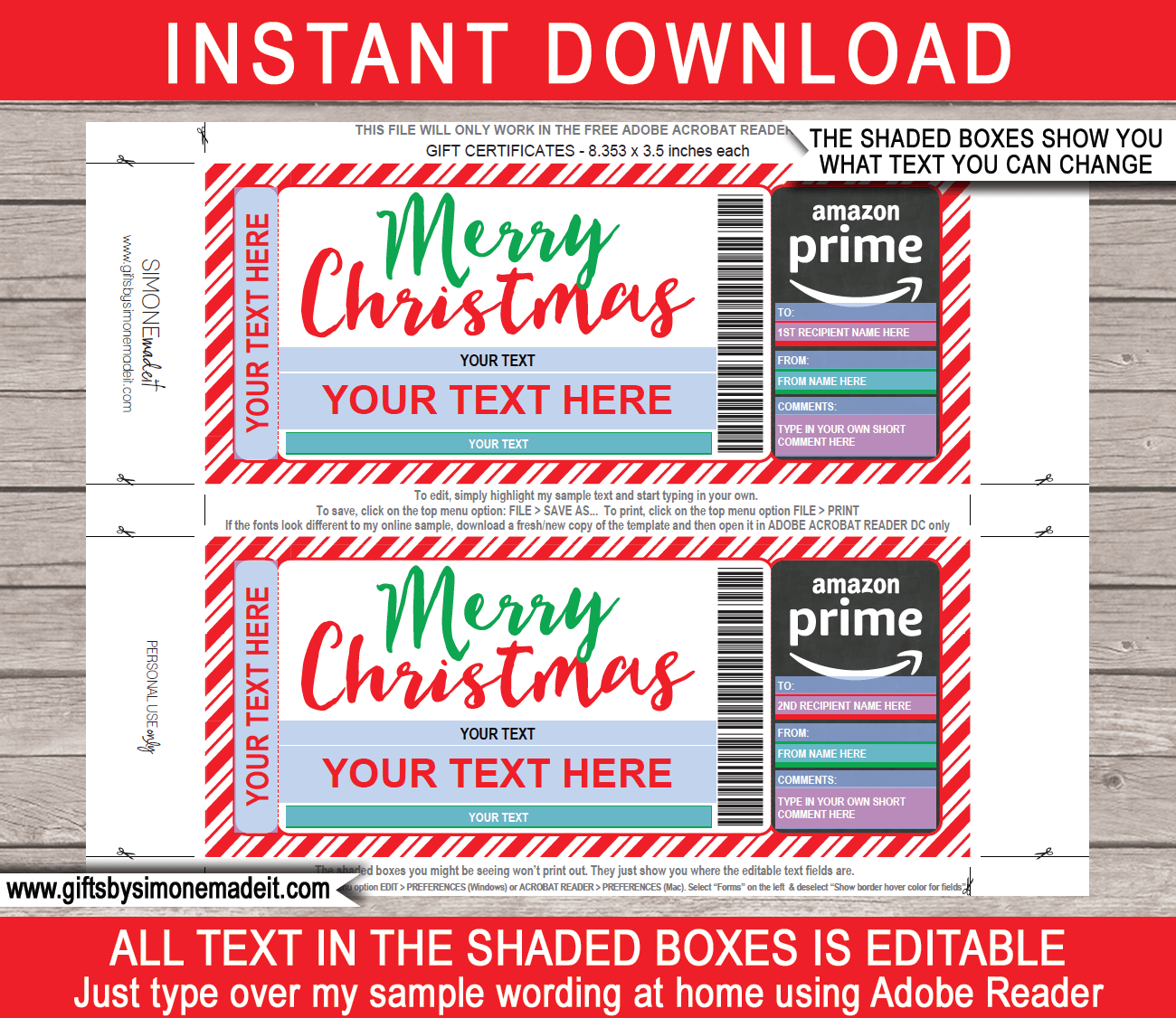 Christmas Amazon Prime Gift Certificate Template