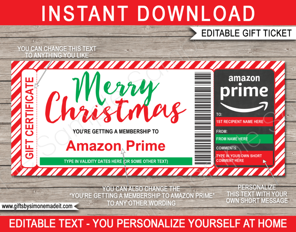 Christmas Amazon Prime Gift Certificate Template 